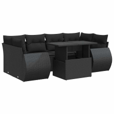 vidaXL 7 részes fekete polyrattan kerti ülőgarnitúra párnával (3326586) kerti bútor
