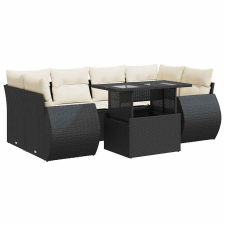 vidaXL 7 részes fekete polyrattan kerti ülőgarnitúra párnával (3326587) kerti bútor