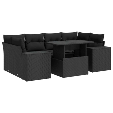 vidaXL 7 részes fekete polyrattan kerti ülőgarnitúra párnával (3326746) kerti bútor