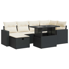 vidaXL 7 részes fekete polyrattan kerti ülőgarnitúra párnával (3327816) kerti bútor
