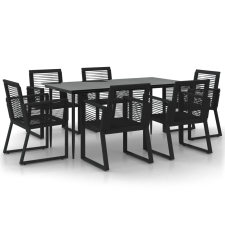 vidaXL 7 részes fekete PVC rattan kerti étkezőgarnitúra (3156549) kerti bútor