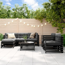 vidaXL 7 részes fekete tömör fenyőfa kerti ülőgarnitúra kerti bútor