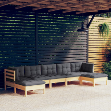vidaXL 7 részes fenyőfa kerti ülőgarnitúra szürke párnákkal kerti bútor