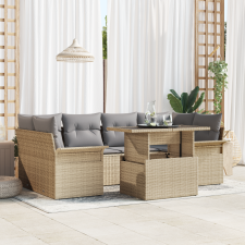 vidaXL 7 Részes Kert Kanapé Szett Párnákkal Bézs Polyrattan kerti bútor