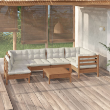 vidaXL 7 részes mézbarna fenyőfa kerti ülőgarnitúra párnákkal kerti bútor