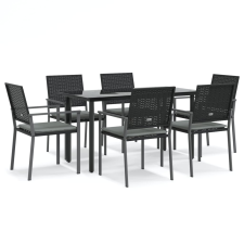 vidaXL 7-részes polyrattan és acél kerti étkezőgarnitúra párnával (3187022) kerti bútor