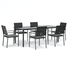 vidaXL 7-részes polyrattan és acél kerti étkezőgarnitúra párnával (3187029) kerti bútor