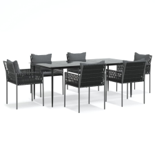 vidaXL 7-részes polyrattan és acél kerti étkezőgarnitúra párnával (3187063) kerti bútor