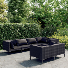 vidaXL 7 részes sötétszürke polyrattan kerti ülőgarnitúra párnákkal kerti bútor