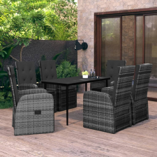 vidaXL 7 részes szürke kerti étkezőgarnitúra párnákkal kerti bútor