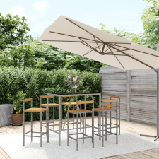 vidaXL 7-részes szürke polyrattan és tömör akácfa kerti bárszett kerti bútor