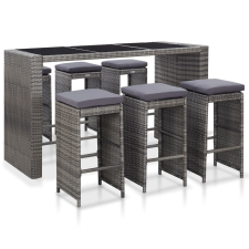 vidaXL 7 részes szürke polyrattan kerti bárszett párnákkal kerti bútor