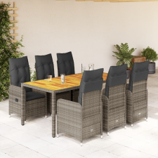 vidaXL 7 részes szürke polyrattan kerti bisztrógarnitúra párnákkal kerti bútor