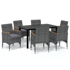 vidaXL 7 részes szürke polyrattan kerti étkezőgarnitúra párnákkal (3095006) kerti bútor