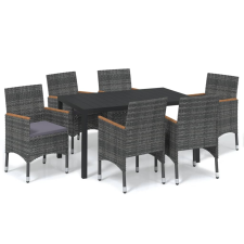 vidaXL 7 részes szürke polyrattan kerti étkezőgarnitúra párnákkal (3095030) kerti bútor