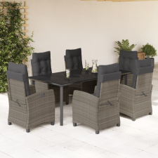 vidaXL 7 részes szürke polyrattan kerti étkezőgarnitúra párnával kerti bútor