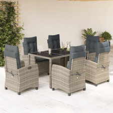 vidaXL 7 részes szürke polyrattan kerti étkezőgarnitúra párnával kerti bútor