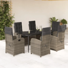 vidaXL 7 részes szürke polyrattan kerti étkezőgarnitúra párnával kerti bútor