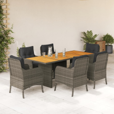 vidaXL 7 részes szürke polyrattan kerti étkezőgarnitúra párnával kerti bútor