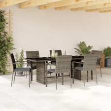 vidaXL 7 részes szürke polyrattan kerti étkezőgarnitúra párnával kerti bútor
