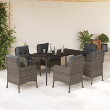 vidaXL 7 részes szürke polyrattan kerti étkezőgarnitúra párnával kerti bútor