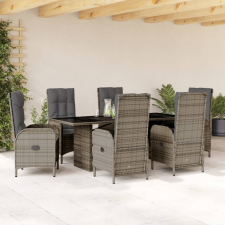 vidaXL 7 részes szürke polyrattan kerti étkezőgarnitúra párnával kerti bútor