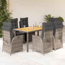 vidaXL 7 részes szürke polyrattan kerti étkezőgarnitúra párnával kerti bútor