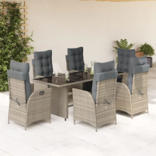 vidaXL 7 részes szürke polyrattan kerti étkezőgarnitúra párnával kerti bútor