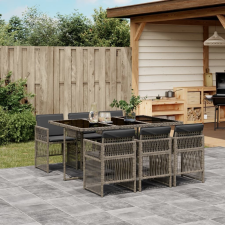 vidaXL 7 részes szürke polyrattan kerti étkezőgarnitúra párnával kerti bútor