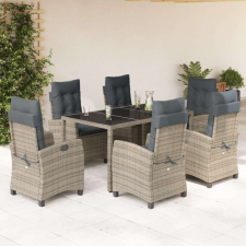 vidaXL 7 részes szürke polyrattan kerti étkezőgarnitúra párnával kerti bútor