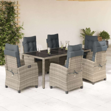 vidaXL 7 részes szürke polyrattan kerti étkezőgarnitúra párnával kerti bútor