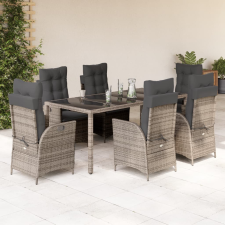 vidaXL 7 részes szürke polyrattan kerti étkezőgarnitúra párnával kerti bútor