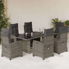 vidaXL 7 részes szürke polyrattan kerti étkezőgarnitúra párnával kerti bútor