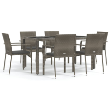 vidaXL 7 részes szürke polyrattan kerti étkezőgarnitúra párnával (3184984) kerti bútor