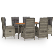 vidaXL 7 részes szürke polyrattan kerti étkezőgarnitúra párnával (3185041) kerti bútor