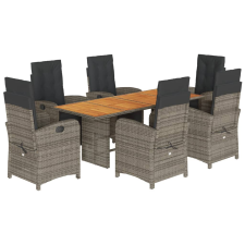 vidaXL 7 részes szürke polyrattan kerti étkezőgarnitúra párnával (3212506) kerti bútor