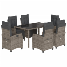 vidaXL 7 részes szürke polyrattan kerti étkezőgarnitúra párnával (3212897) kerti bútor