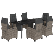 vidaXL 7 részes szürke polyrattan kerti étkezőgarnitúra párnával (3213000) kerti bútor