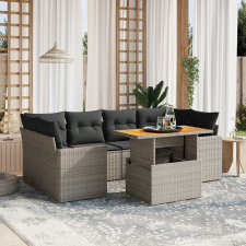 vidaXL 7 részes szürke polyrattan kerti ülőgarnitúra párnákkal kerti bútor