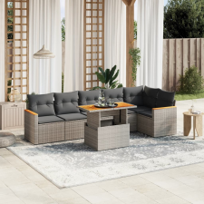 vidaXL 7 részes szürke polyrattan kerti ülőgarnitúra párnákkal kerti bútor