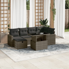 vidaXL 7 részes szürke polyrattan kerti ülőgarnitúra párnákkal kerti bútor