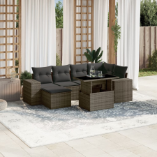vidaXL 7 részes szürke polyrattan kerti ülőgarnitúra párnákkal kerti bútor