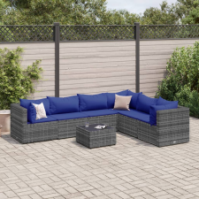 vidaXL 7 részes szürke polyrattan kerti ülőgarnitúra párnákkal kerti bútor