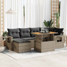 vidaXL 7 részes szürke polyrattan kerti ülőgarnitúra párnákkal kerti bútor