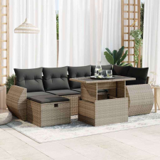 vidaXL 7 részes szürke polyrattan kerti ülőgarnitúra párnákkal kerti bútor