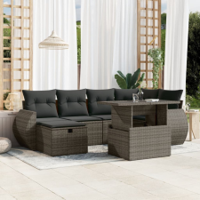 vidaXL 7 részes szürke polyrattan kerti ülőgarnitúra párnákkal kerti bútor