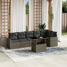 vidaXL 7 részes szürke polyrattan kerti ülőgarnitúra párnákkal kerti bútor