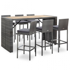 vidaXL 7-részes szürke polyrattan kültéri bárszett párnákkal kerti bútor