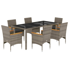 vidaXL 7 részes szürke polyrattan/üveg kerti étkezőgarnitúra párnával (3278655) kerti bútor
