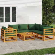 vidaXL 7-részes tömör fa kerti ülőgarnitúra zöld párnákkal kerti bútor
